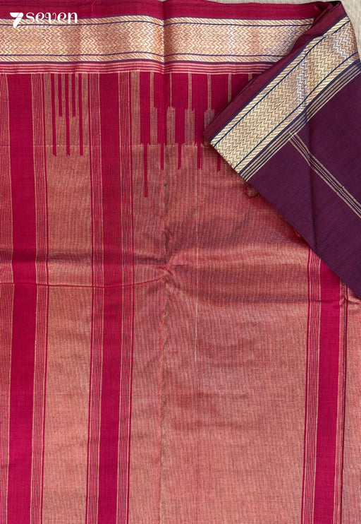 Kumkumam Signature Seven Handloom Maroon Bangalore Pure Cotton Saree - Seven Sarees - Saree - Seven Sarees