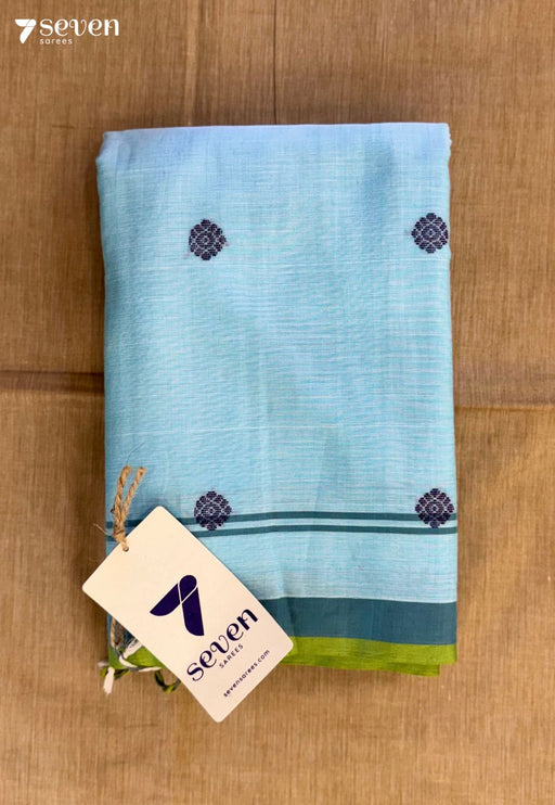 Kumud Sparkle Seven Handloom Blue Bangalore Pure Cotton Saree - Seven Sarees - Saree - Seven Sarees