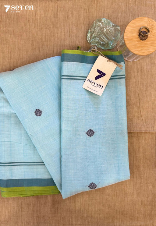 Kumud Sparkle Seven Handloom Blue Bangalore Pure Cotton Saree - Seven Sarees - Saree - Seven Sarees
