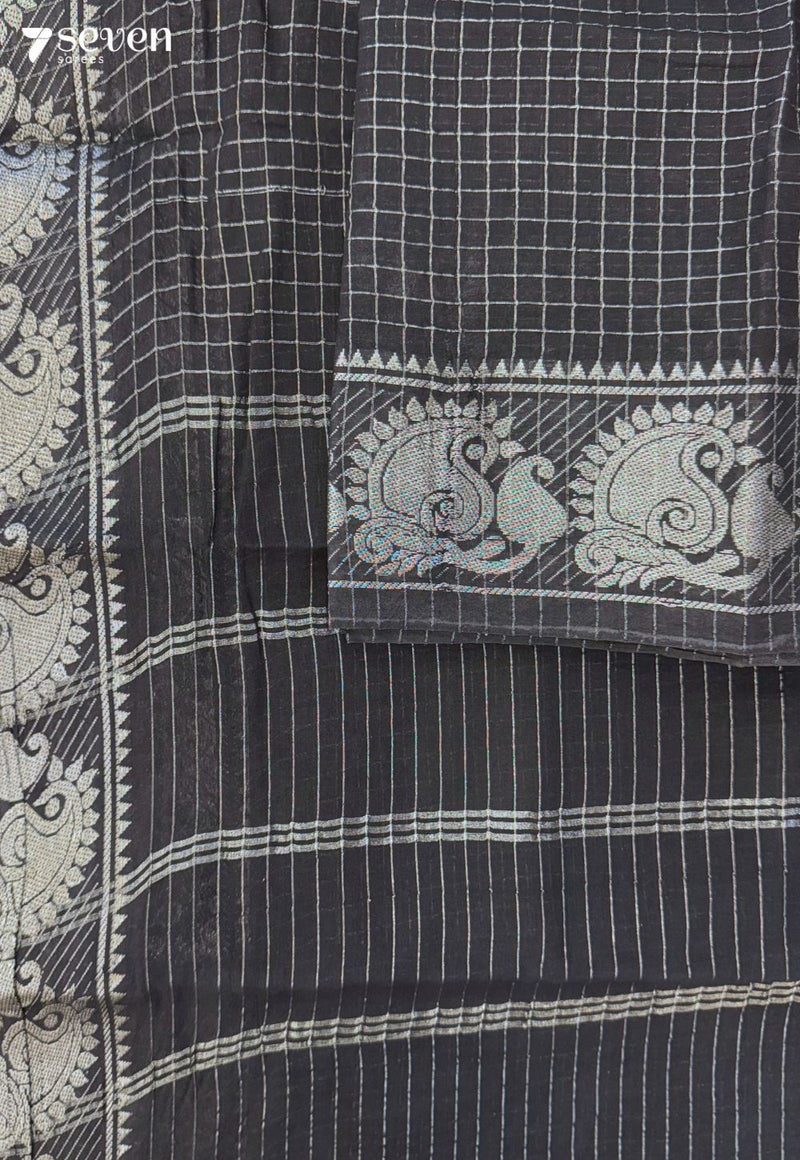 Kurunthotti Madurai Black Handmade Pure Cotton Sungudi Saree - Seven Sarees - Saree - Seven Sarees
