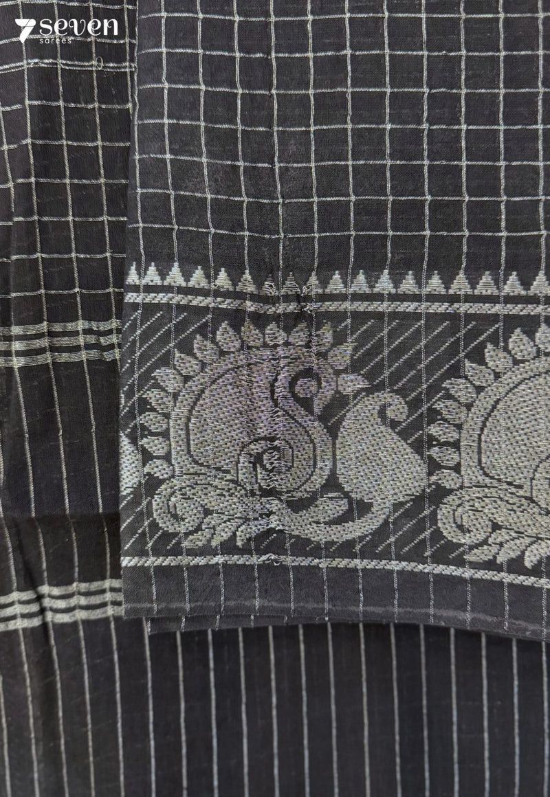 Kurunthotti Madurai Black Handmade Pure Cotton Sungudi Saree - Seven Sarees - Saree - Seven Sarees