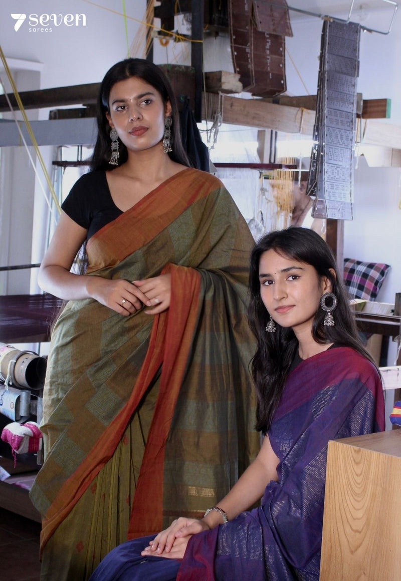 Kyra Signature Seven Handloom Green Bangalore Pure Cotton Saree - Seven Sarees - Saree - Seven Sarees
