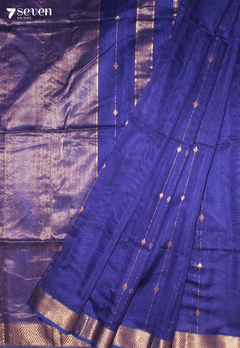 Lahira Maheshwari Handloom Blue Silk Cotton Saree - Seven Sarees - Seven Sarees
