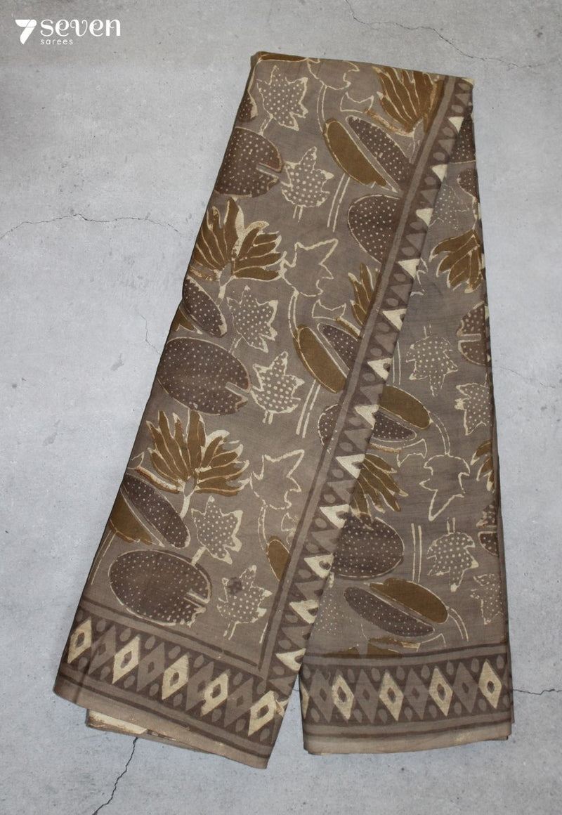 Lahmika Jaipur Brown Hand Block Printed Vegetable Dyed 100% Cotton Saree - Seven Sarees - Saree - Seven Sarees