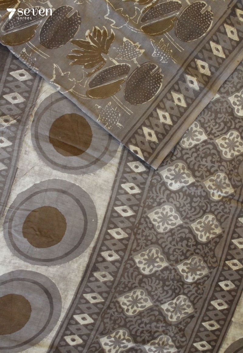 Lahmika Jaipur Brown Hand Block Printed Vegetable Dyed 100% Cotton Saree - Seven Sarees - Saree - Seven Sarees