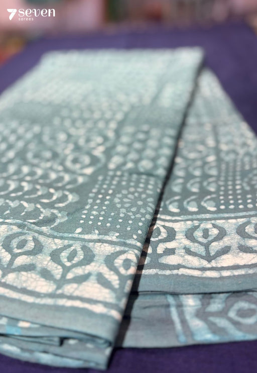 Lakehouse Laze Jaipur Blue Handblock 100% Cotton Saree - Seven Sarees - Saree - Seven Sarees