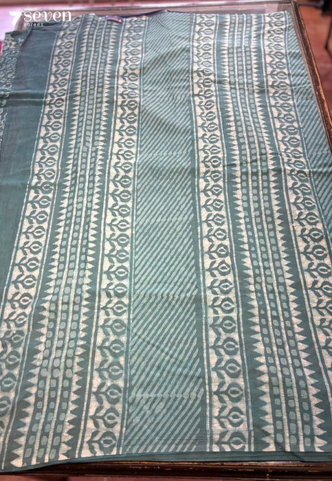 Lakehouse Laze Jaipur Blue Handblock 100% Cotton Saree - Seven Sarees - Saree - Seven Sarees