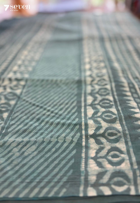 Lakehouse Laze Jaipur Blue Handblock 100% Cotton Saree - Seven Sarees - Saree - Seven Sarees