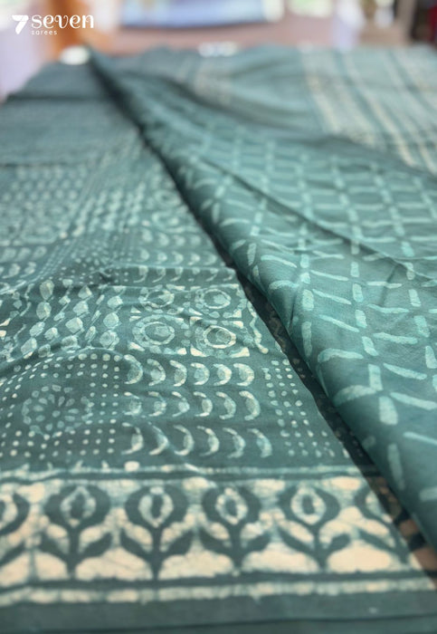 Lakehouse Laze Jaipur Blue Handblock 100% Cotton Saree - Seven Sarees - Saree - Seven Sarees