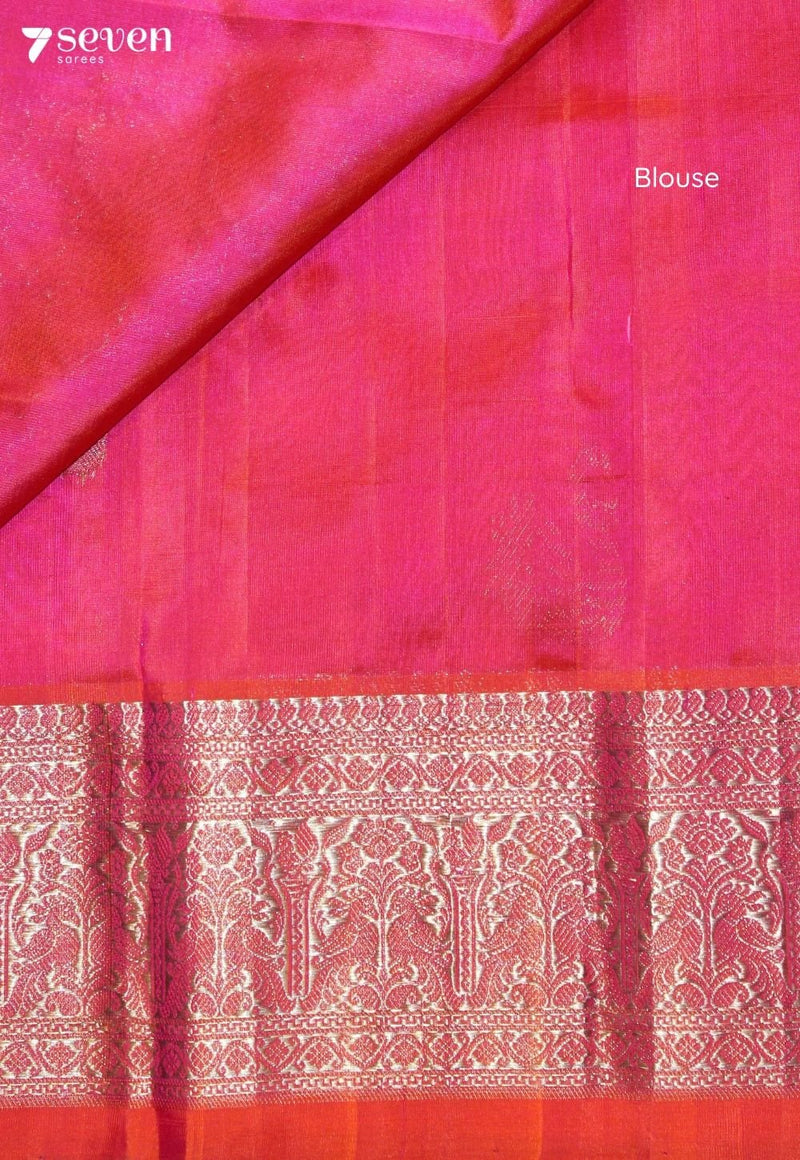 Lalima Handloom Venkatagiri Pattu 100% Silk Pink-Orange Saree | Silk Mark Certified - Seven Sarees - Seven Sarees