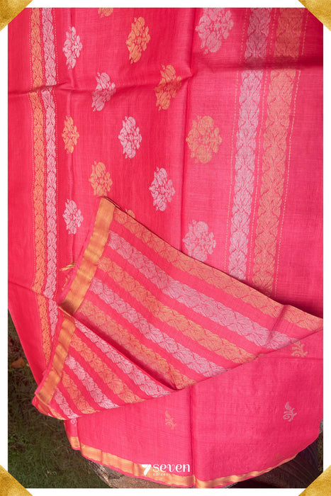 Lantana Chattisgarh Red Pure Kosa Silk Saree|Silk Mark Certified - Seven Sarees - Saree - Seven Sarees