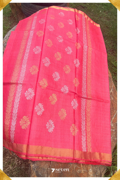 Lantana Chattisgarh Red Pure Kosa Silk Saree|Silk Mark Certified - Seven Sarees - Saree - Seven Sarees