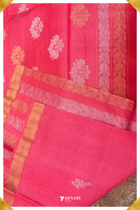 Lantana Chattisgarh Red Pure Kosa Silk Saree|Silk Mark Certified - Seven Sarees - Saree - Seven Sarees