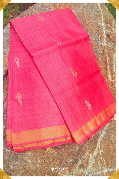 Lantana Chattisgarh Red Pure Kosa Silk Saree|Silk Mark Certified - Seven Sarees - Saree - Seven Sarees