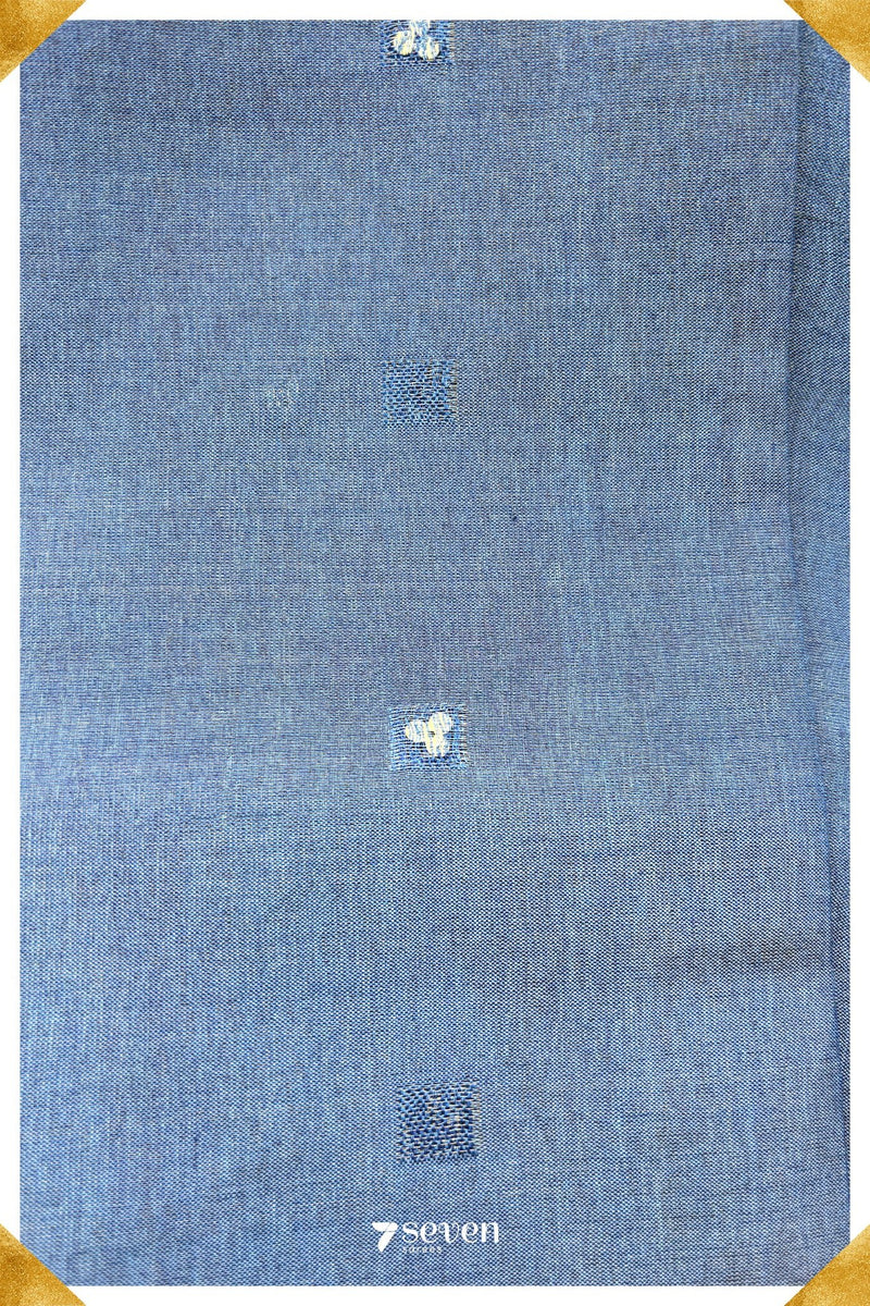 Larkspur Chattisgarh Blue Pure Kosa Silk Saree|Silk Mark Certified - Seven Sarees - Saree - Seven Sarees