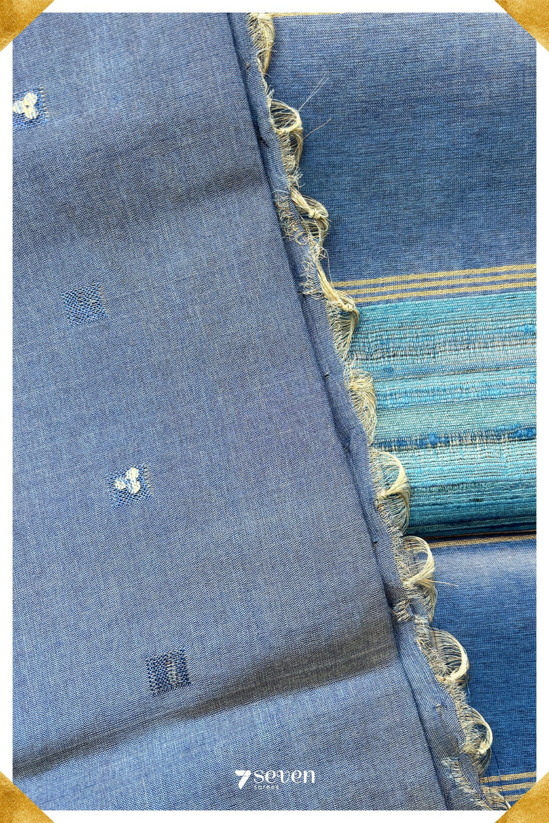 Larkspur Chattisgarh Blue Pure Kosa Silk Saree|Silk Mark Certified - Seven Sarees - Saree - Seven Sarees