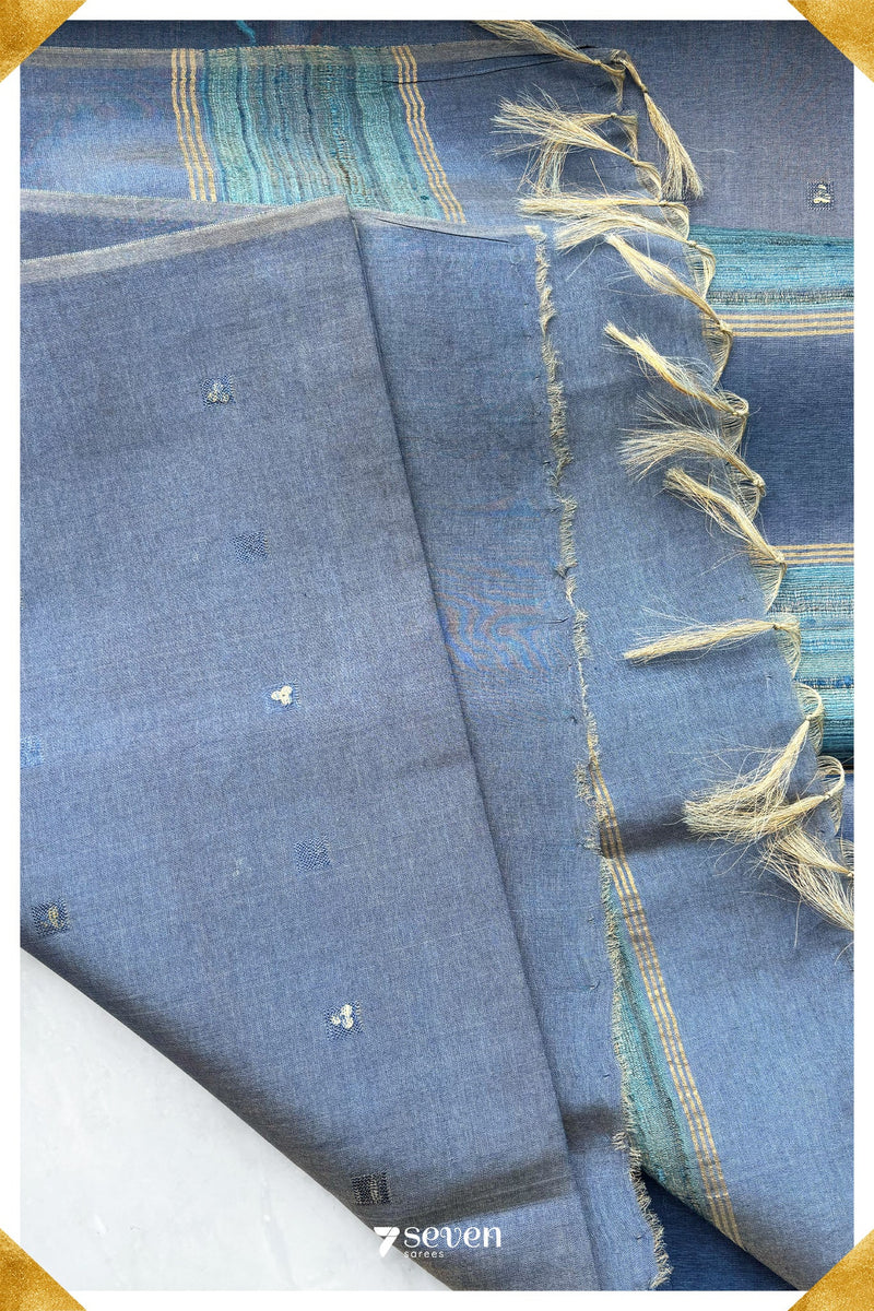 Larkspur Chattisgarh Blue Pure Kosa Silk Saree|Silk Mark Certified - Seven Sarees - Saree - Seven Sarees