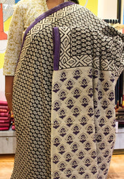 Lavanya Jaipur Black Hand Block Printed 100% Cotton Saree - Seven Sarees - Saree - Seven Sarees