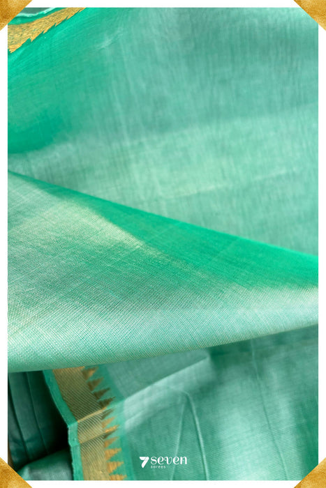 Laya Mangalagiri Handloom Turquoise Double Shade Vegan Silk Saree - Seven Sarees - Saree - Seven Sarees