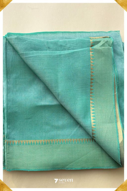 Laya Mangalagiri Handloom Turquoise Double Shade Vegan Silk Saree - Seven Sarees - Saree - Seven Sarees