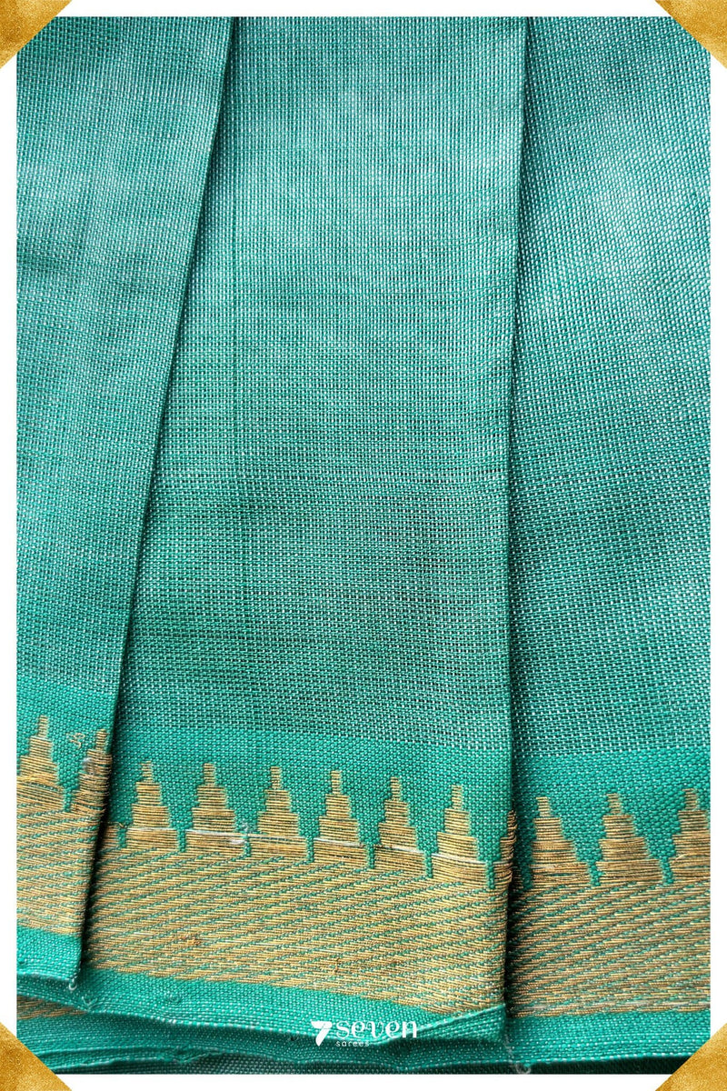 Laya Mangalagiri Handloom Turquoise Double Shade Vegan Silk Saree - Seven Sarees - Saree - Seven Sarees