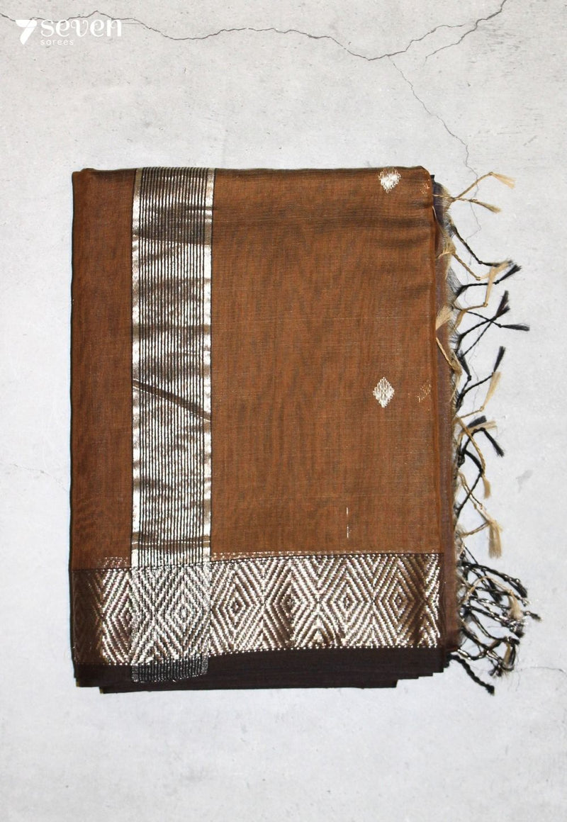 Lehanvi Maheshwari Handloom Brown Silk Cotton Saree - Seven Sarees - Seven Sarees