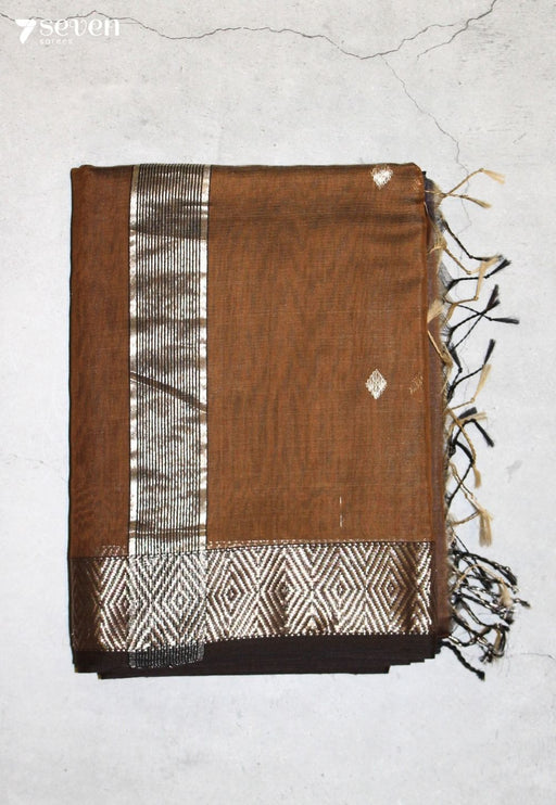 Lehanvi Maheshwari Handloom Brown Silk Cotton Saree - Seven Sarees - Seven Sarees
