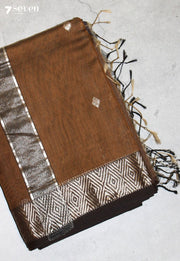 Lehanvi Maheshwari Handloom Brown Silk Cotton Saree - Seven Sarees - Seven Sarees