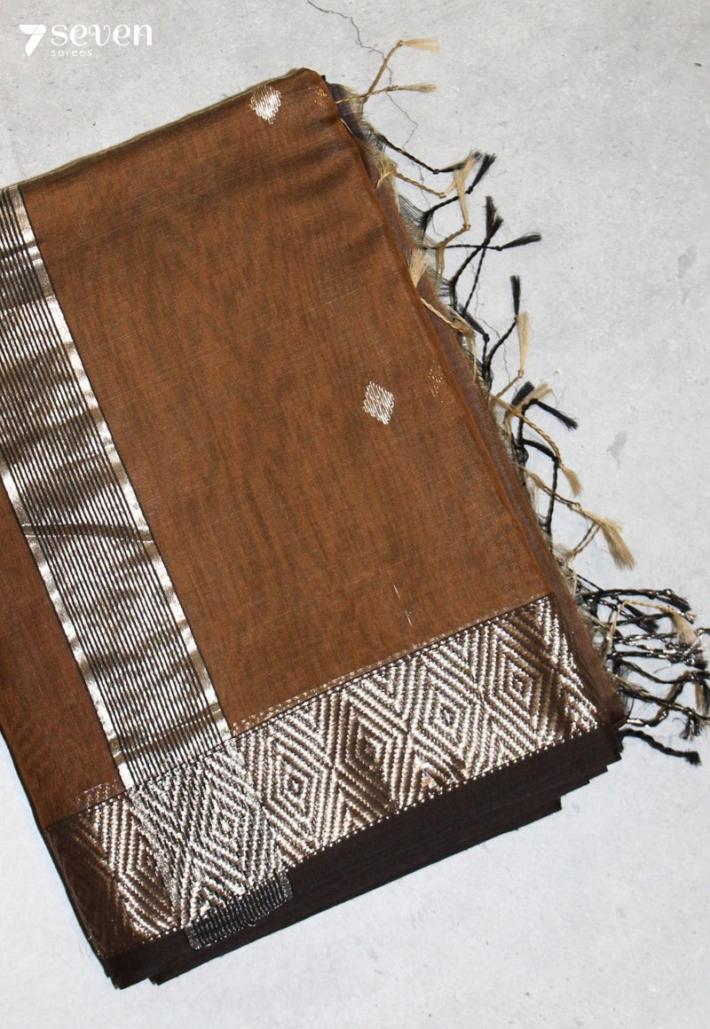 Lehanvi Maheshwari Handloom Brown Silk Cotton Saree - Seven Sarees - Seven Sarees