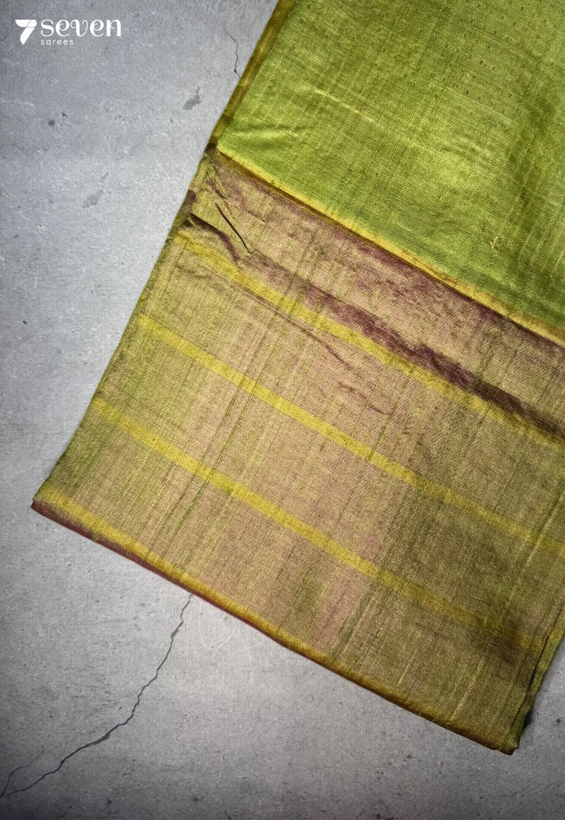 Lily Leaf Green Pure Tussar Silk Saree| Silk Mark Certified - Seven Sarees - Saree - Seven Sarees