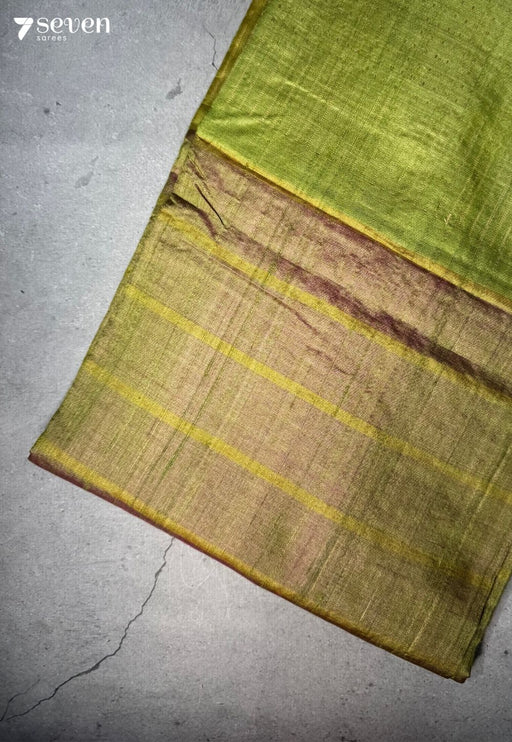 Lily Leaf Green Pure Tussar Silk Saree| Silk Mark Certified - Seven Sarees - Saree - Seven Sarees