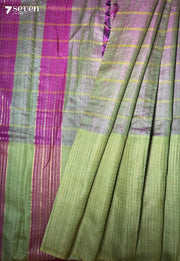Lily Leaf Green Pure Tussar Silk Saree| Silk Mark Certified - Seven Sarees - Saree - Seven Sarees