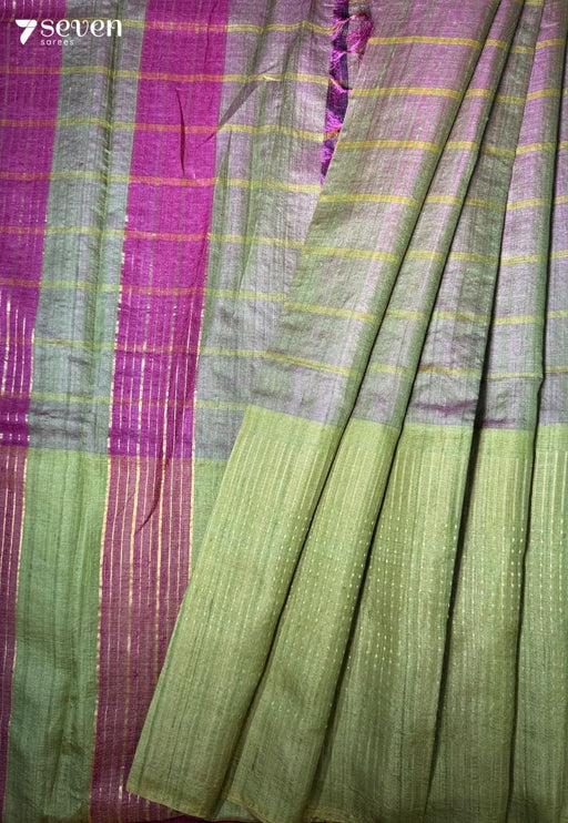 Lily Leaf Green Pure Tussar Silk Saree| Silk Mark Certified - Seven Sarees - Saree - Seven Sarees