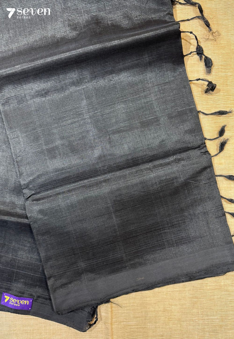 Loham Mangalagiri Handloom Black Vegan Silk Saree - Seven Sarees - Saree - Seven Sarees