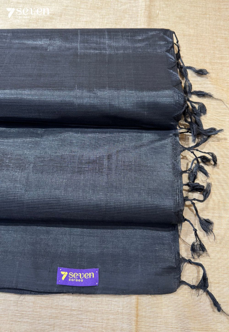 Loham Mangalagiri Handloom Black Vegan Silk Saree - Seven Sarees - Saree - Seven Sarees