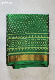 Lunari Patola Handloom Single Ikkat Green Pure Silk Saree|Silk Mark Certified - Seven Sarees - Saree - Seven Sarees