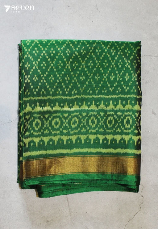 Lunari Patola Handloom Single Ikkat Green Pure Silk Saree|Silk Mark Certified - Seven Sarees - Saree - Seven Sarees