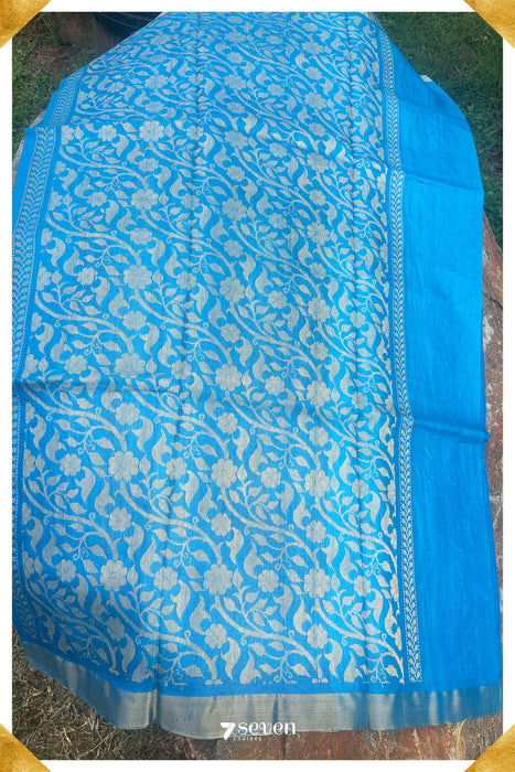 Lupine Chattisgarh Blue Pure Kosa Silk Saree|Silk Mark Certified - Seven Sarees - Saree - Seven Sarees