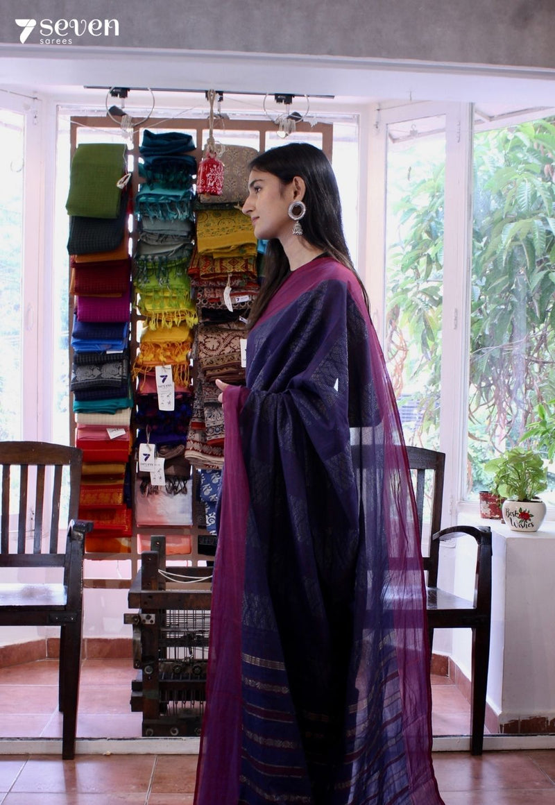 Lyra Signature Seven Handloom Navy Bangalore Pure Cotton Saree - Seven Sarees - Saree - Seven Sarees