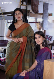 Lyra Signature Seven Handloom Navy Bangalore Pure Cotton Saree - Seven Sarees - Saree - Seven Sarees