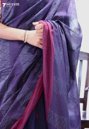 Lyra Signature Seven Handloom Navy Bangalore Pure Cotton Saree - Seven Sarees - Saree - Seven Sarees