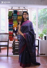 Lyra Signature Seven Handloom Navy Bangalore Pure Cotton Saree - Seven Sarees - Saree - Seven Sarees