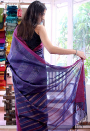 Lyra Signature Seven Handloom Navy Bangalore Pure Cotton Saree - Seven Sarees - Saree - Seven Sarees