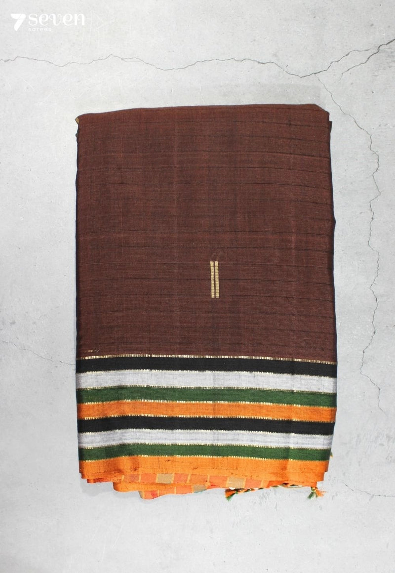 Maadhul Signature Seven Handloom Brown Bangalore Vegan Silk Saree - Seven Sarees - Saree - Seven Sarees