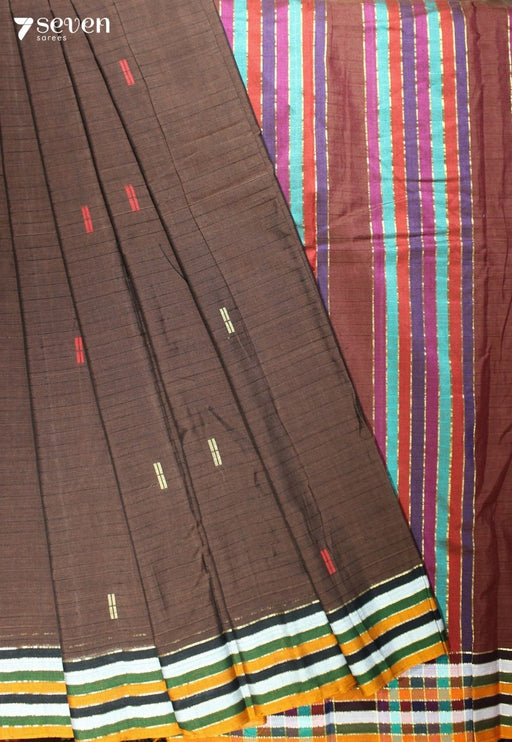 Maadhul Signature Seven Handloom Brown Bangalore Vegan Silk Saree - Seven Sarees - Saree - Seven Sarees