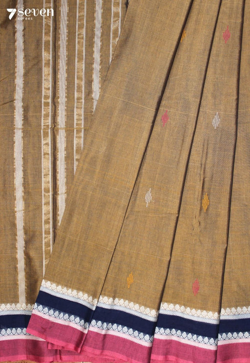 Maanira Signature Seven Handloom Brown Bangalore Pure Cotton Saree - Seven Sarees - Saree - Seven Sarees