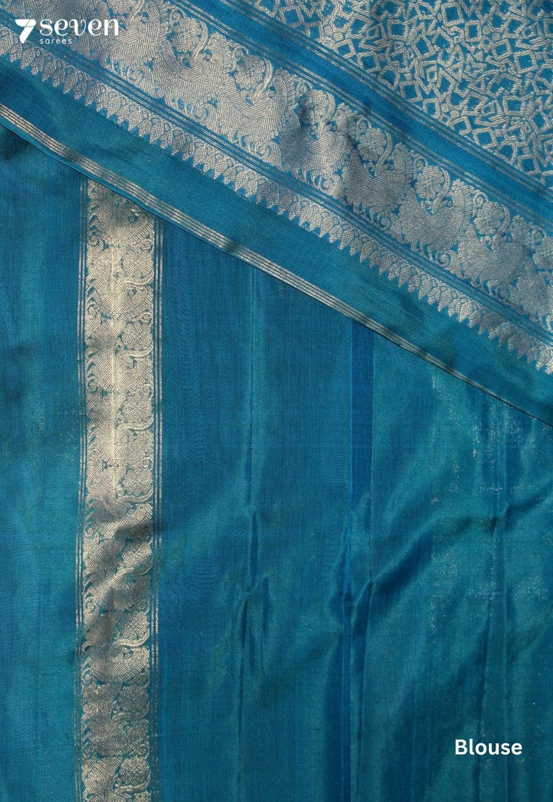 Maanvya Signature Seven Handloom Blue Bangalore Pure Silk Cotton Saree - Seven Sarees - Saree - Seven Sarees