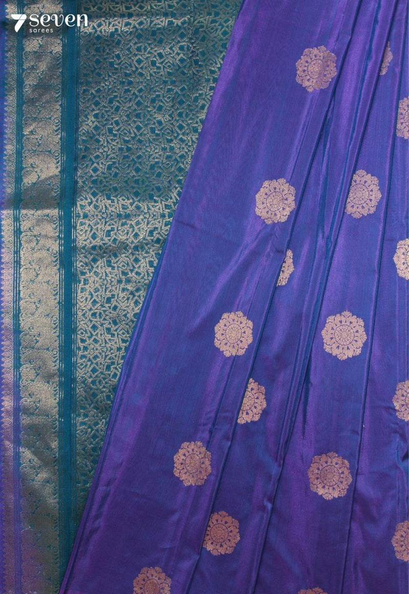 Maanvya Signature Seven Handloom Blue Bangalore Pure Silk Cotton Saree - Seven Sarees - Saree - Seven Sarees