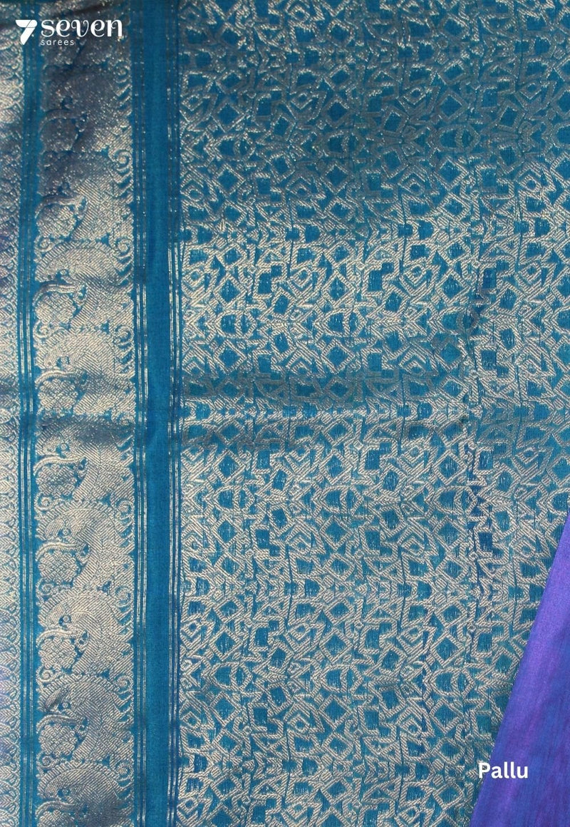 Maanvya Signature Seven Handloom Blue Bangalore Pure Silk Cotton Saree - Seven Sarees - Saree - Seven Sarees