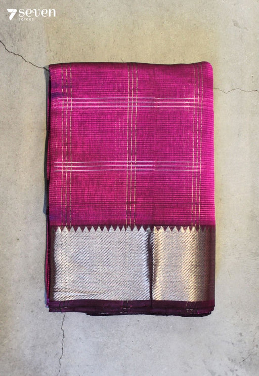 Madhiraa Mangalagiri Handloom Pink Silk Cotton Checked Saree - Seven Sarees - Saree - Seven Sarees